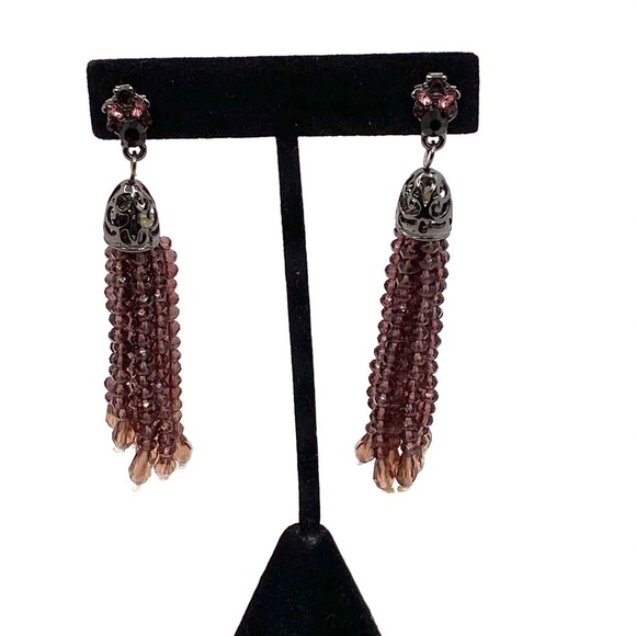 Charming Charlie Earrings Dark Purple Tassels New - Picture 5 of 7